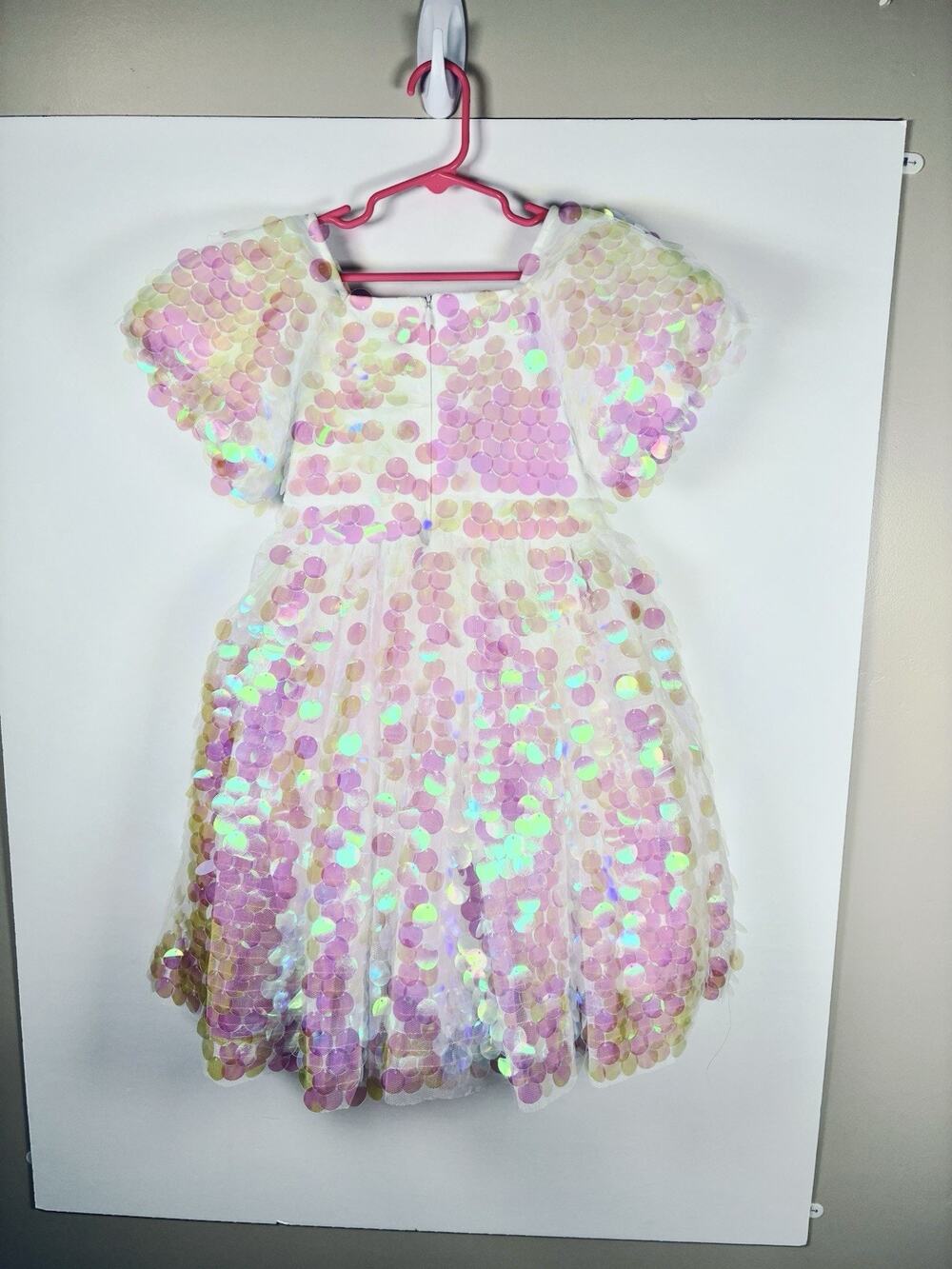 Ivy City Co 4-5T Girls Iridescent Paillette Sequin Party Dress Puff Sleeve Pink